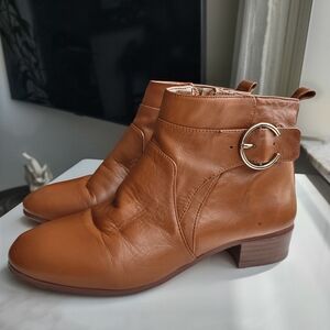 Nine West Tan Leather Ankle Boots with Buckle